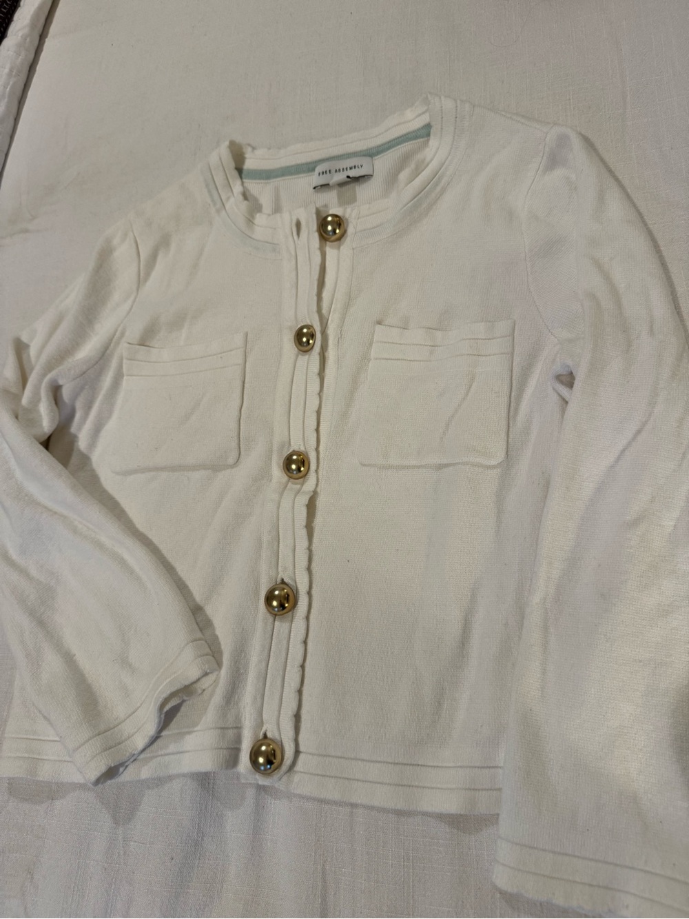 Janie and Jack Cream Knit Cardigan with Gold Buttons